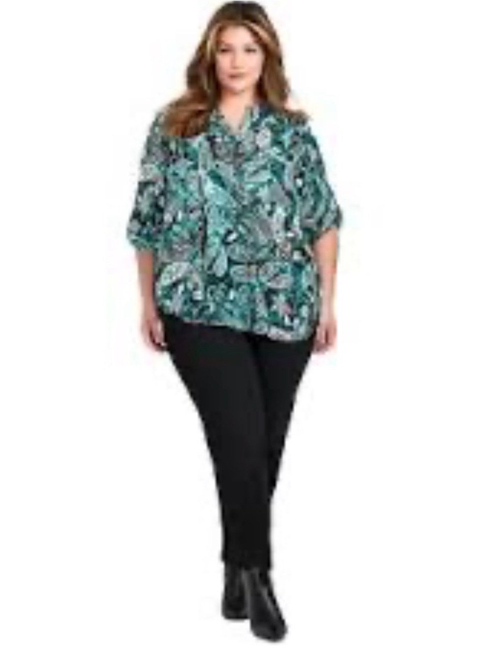 Avenue Paisley Button-Front Blouse in Green Size 22/24